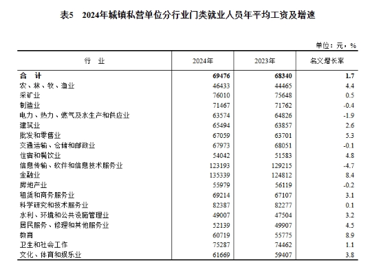 2024年度城鎮(zhèn)單位就業(yè)人員年平均工資情況